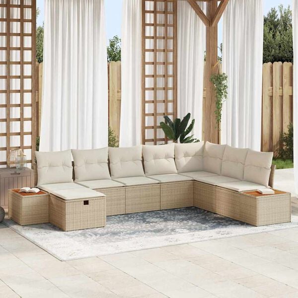 vidaXL Gartensofa-set mit Kissen mit Speicher Beige Poly-Rattan