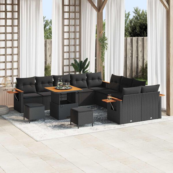 vidaXL Gartensofa-set mit Kissen 17 pcs Schwarz Poly-Rattan