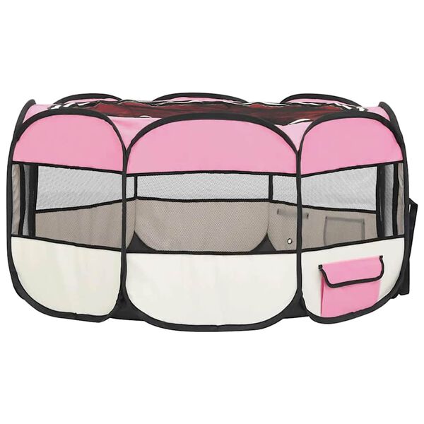 vidaXL Faltbarer Welpenlaufstall mit Tragetasche Rosa 145x145x61 cm