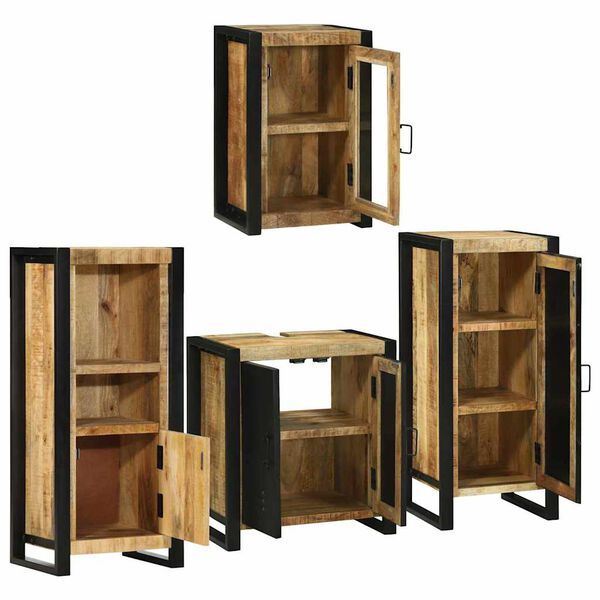 vidaXL Badezimmerm&ouml;bel-Set mit Regal 4 pcs Braun Massives Mangoholz