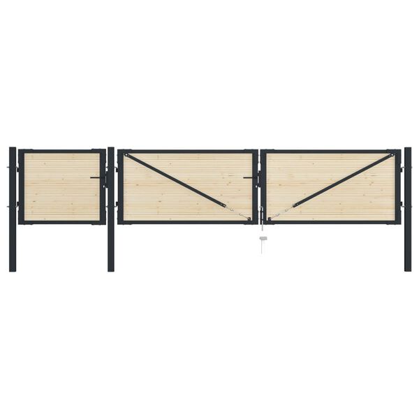 vidaXL Zauntor Stahl und Fichtenholz 413 x 75 cm