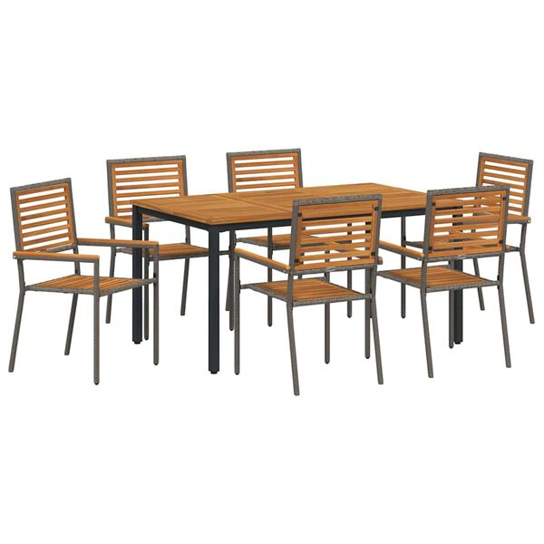 vidaXL Garten Essgruppe 7 pcs Grau und Braun Poly-Rattan