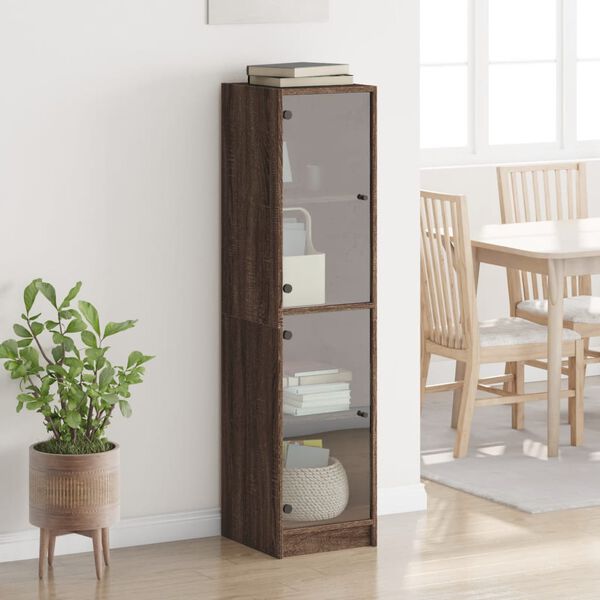 vidaXL Highboard mit Glast&uuml;ren Braun Eichen-Optik 35x37x142 cm