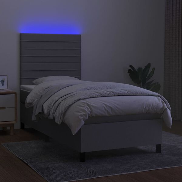 vidaXL Boxspringbett mit Matratze & LED Hellgrau 90x200 cm Stoff