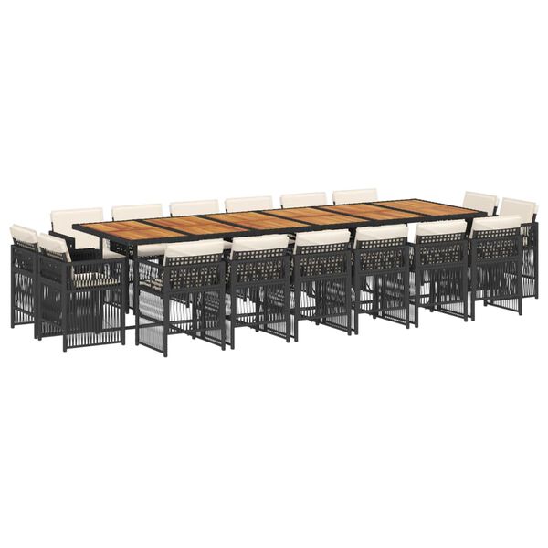 vidaXL 17-tlg. Garten-Essgruppe mit Kissen Schwarz Poly Rattan