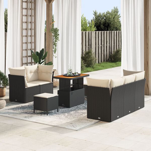 vidaXL Garten-Sofa-Set mit Kissen mit Speicher 8 pcs Schwarz und Creme