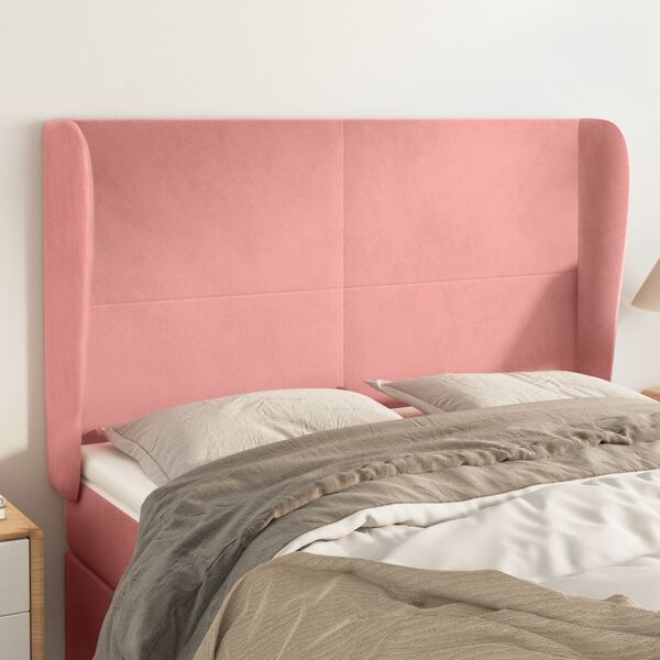 vidaXL Kopfteil mit Ohren Rosa 147x23x118/128 cm Samt