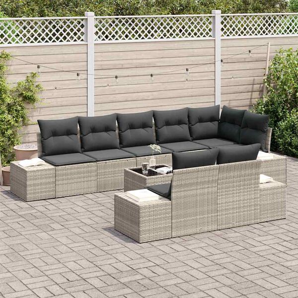 vidaXL Gartensofa-set mit Kissen 9 pcs Hellgrau Poly-Rattan