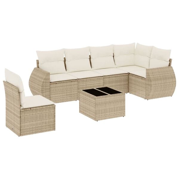 vidaXL 7-tlg. Garten-Sofagarnitur mit Kissen Beige Poly Rattan