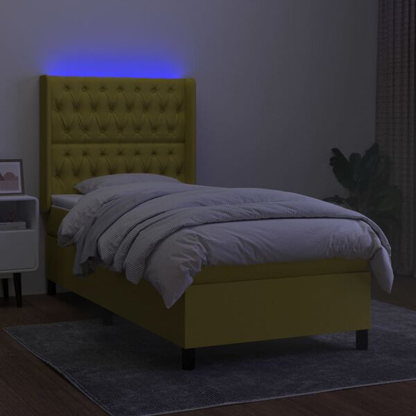 vidaXL Boxspringbett mit Matratze & LED Gr&uuml;n 80x200 cm Stoff