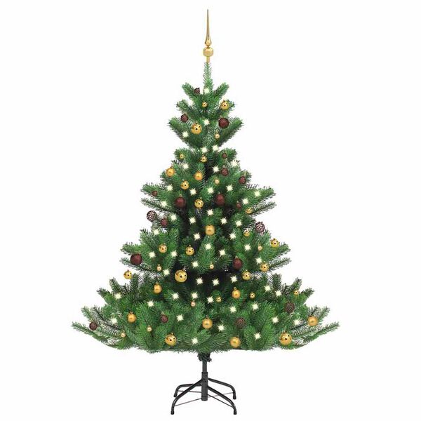 vidaXL K&uuml;nstlicher Weihnachtsbaum Nordmann LED & Kugeln Gr&uuml;n 180 cm