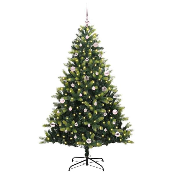 vidaXL K&uuml;nstlicher geflammter Weihnachtsbaum 150 LEDs Gr&uuml;n 150 cm