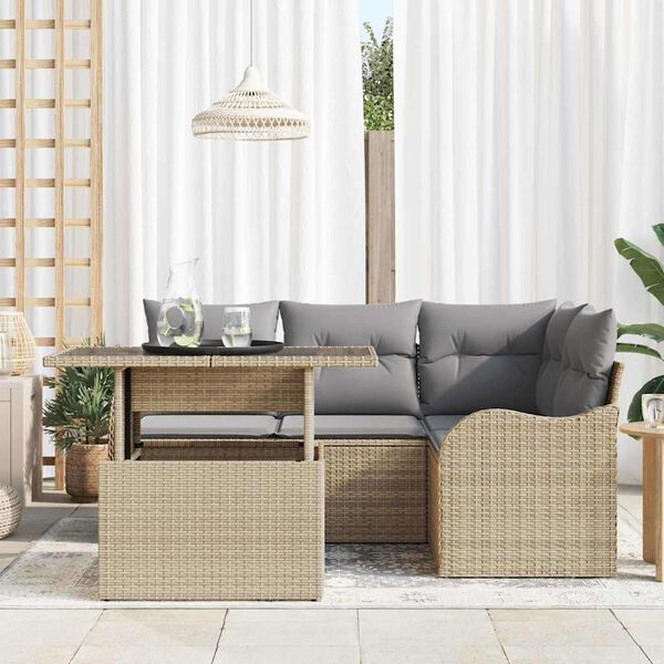 vidaXL Outdoortisch-Set mit Kissen 5 pcs Beige Poly Rattan