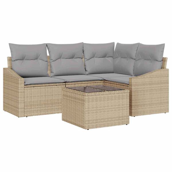 vidaXL Sofa Set mit Kissen 5 pcs Beige und Hellgrau Poly-Rattan