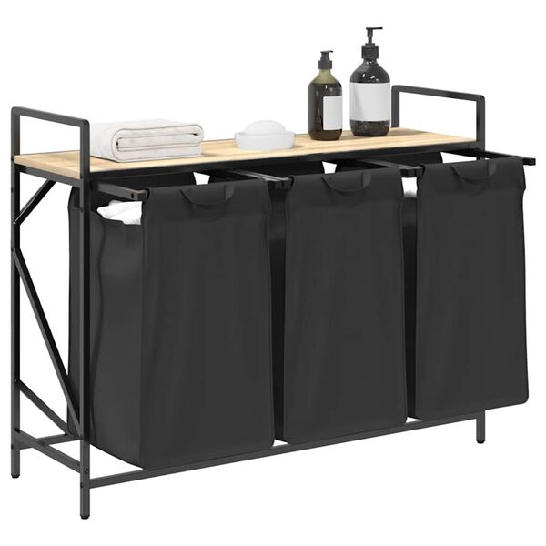 vidaXL W&auml;schekorb 3 F&auml;cher mit Ablage Sonoma-Eiche