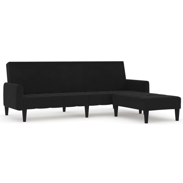 vidaXL Schlafsofa 2-Sitzer mit Hocker Schwarz Mikrofasergewebe