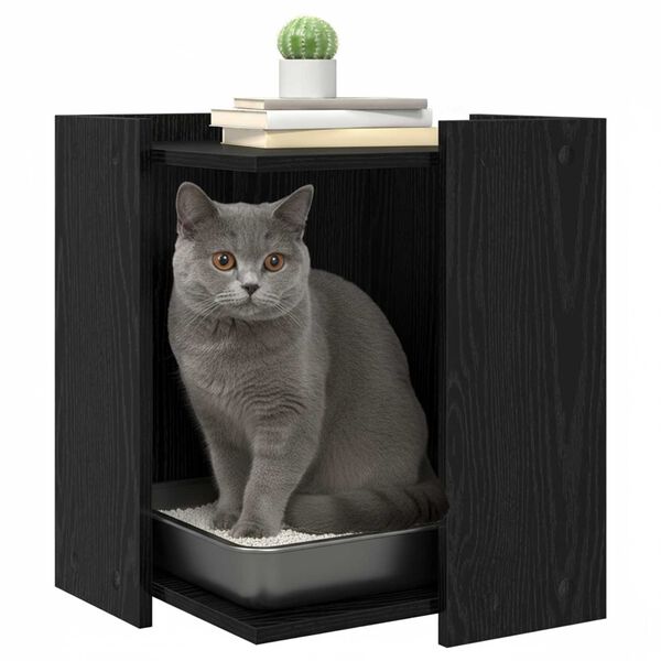 vidaXL Katzenstreu Box Umz&auml;unung Schwarz Eichen-Optik 42 x 42 x 51 cm