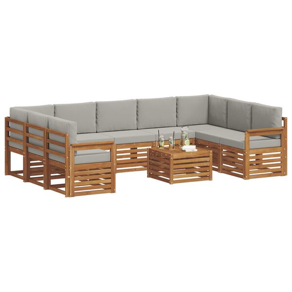 vidaXL Sofagarnituren 10 pcs Nat&uuml;rlich und Hellgrau Massivholz Akazie