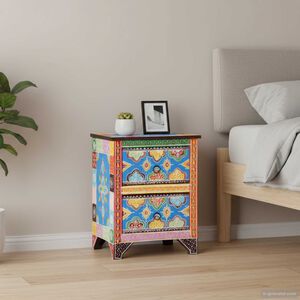 vidaXL Nachttisch Handbemalt 40x30x50 cm Mango Massivholz