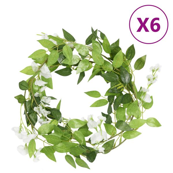 vidaXL Weihnachtskr&auml;nze Blumen 6 Stk. Wei&szlig; 200 cm