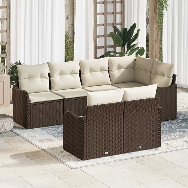 vidaXL Garten-Sofa-Set mit Kissen mit Speicher 7 pcs Braun Poly Rattan