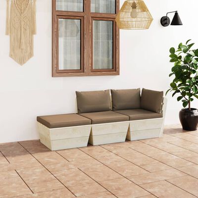 vidaXL 3-tlg. Garten-Sofagarnitur aus Paletten mit Kissen Fichtenholz