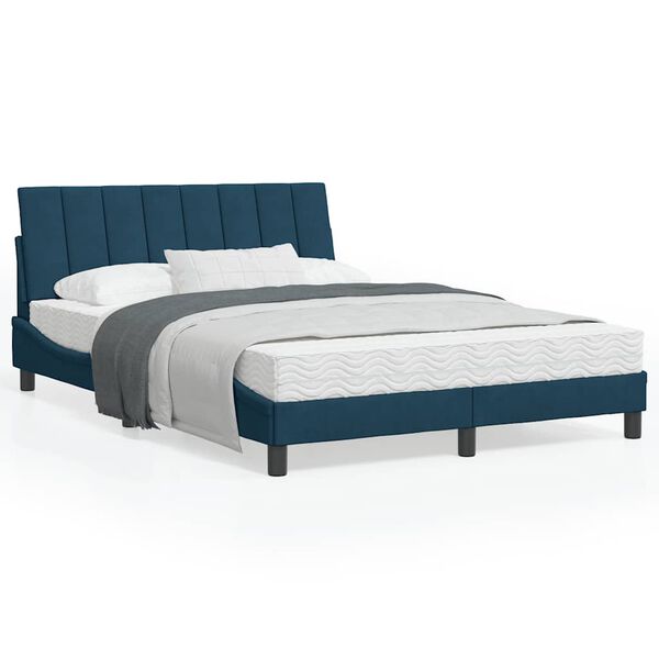 vidaXL Bett mit Matratze "Hanko" Blau 120x200 cm Samt