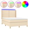 vidaXL Boxspringbett mit Matratze & LED Creme 140x190 cm Stoff
