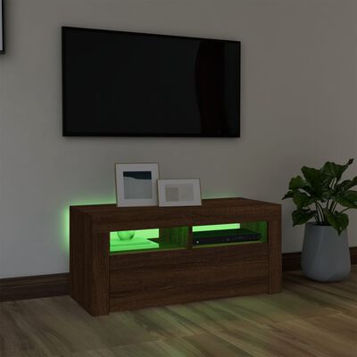 vidaXL TV-Schrank mit LED-Leuchten Braun Eichen-Optik 90x35x40 cm