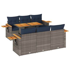 vidaXL 7-tlg. Garten-Sofagarnitur mit Kissen Grau Poly Rattan