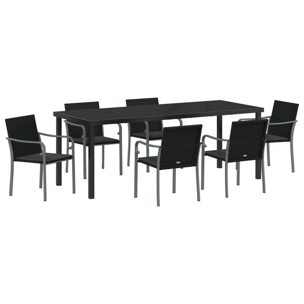 vidaXL Garten Essgruppe 7 pcs Schwarz und Grau PE-Rattan