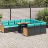 vidaXL 11-tlg. Garten-Sofagarnitur mit Kissen Schwarz Poly Rattan