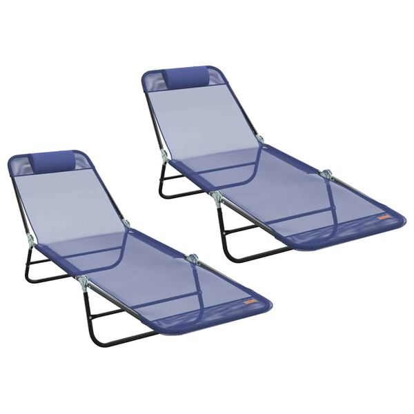 vidaXL Klappbare Sonnenliege 2 pcs Marineblau 182 x 55 x 85,5 cm