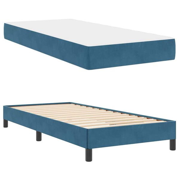 vidaXL Boxspringbett mit Matratze Dunkelblau 90 x 210 cm Stoff