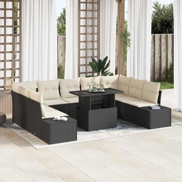 vidaXL Garten-Sofa-Set mit Kissen 10 pcs Schwarz und Creme