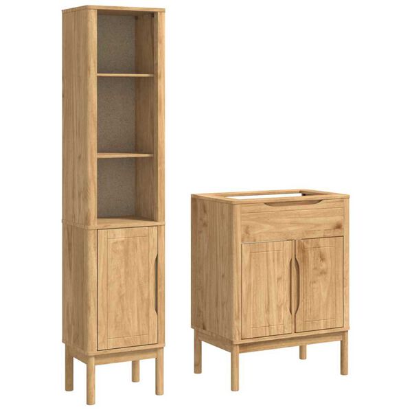 vidaXL Badezimmerm&ouml;bel-Set FLORO 2 pcs Wachsbraun Massivholz Kiefer