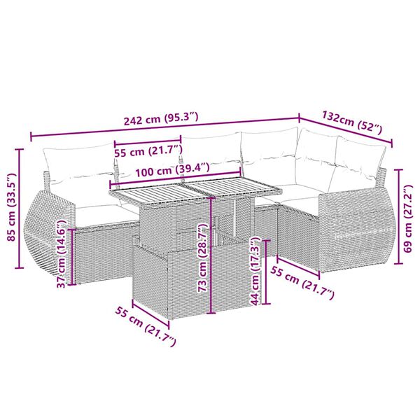 vidaXL 6-tlg. Garten-Sofagarnitur mit Kissen Beige Poly Rattan