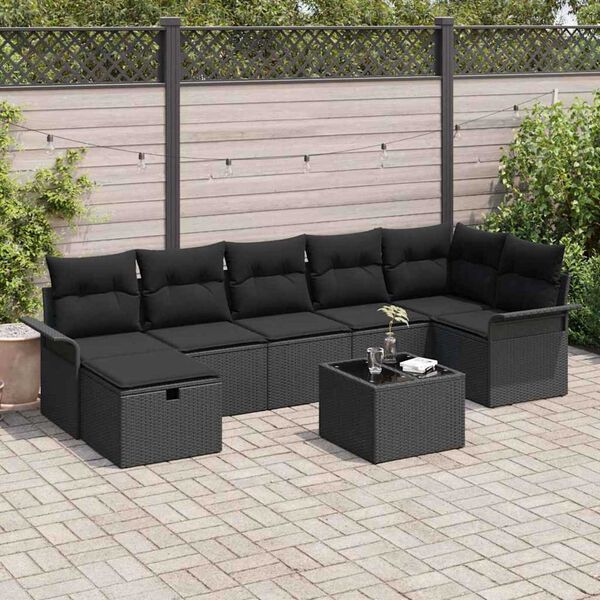 vidaXL Garten-Sofa-Set mit Kissen 8 pcs Schwarz Poly Rattan