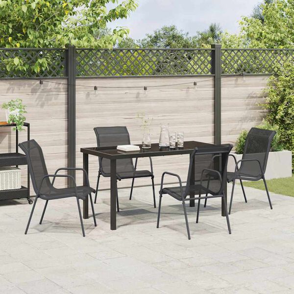 vidaXL Garten Essgruppe 5 pcs Schwarz Pulverbeschichteter Stahl