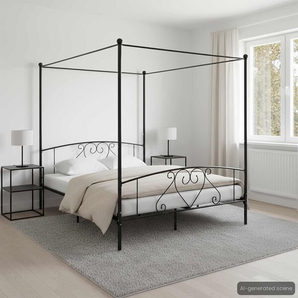 vidaXL Himmelbett-Gestell Schwarz Metall 200 x 200 cm