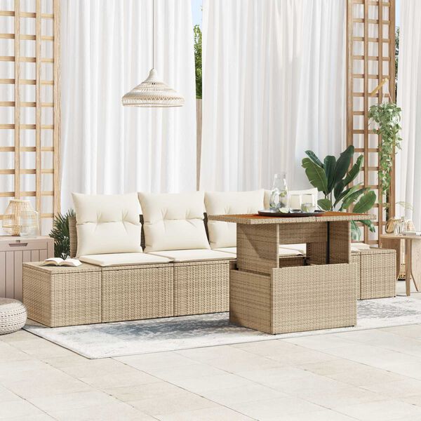 vidaXL Garten-Sofa-Set mit Speicher 5 pcs Beige Poly Rattan