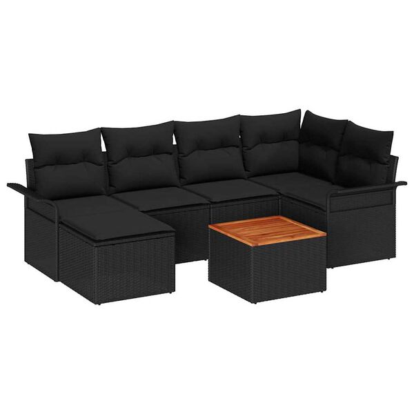 vidaXL Gartensofa-set mit Kissen 7 pcs Schwarz Poly-Rattan