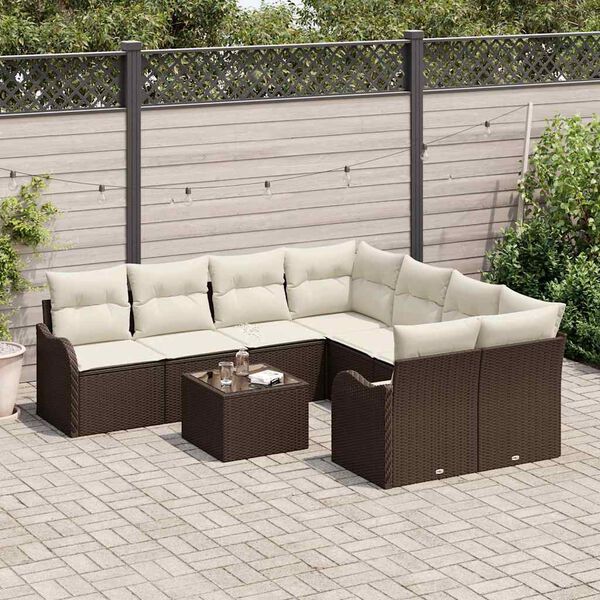 vidaXL Gartensofa-set mit Kissen mit Speicher 9 pcs Braun Poly-Rattan