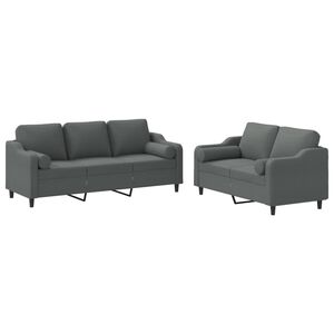 vidaXL 2-tlg. Sofagarnitur mit Kissen Dunkelgrau Stoff