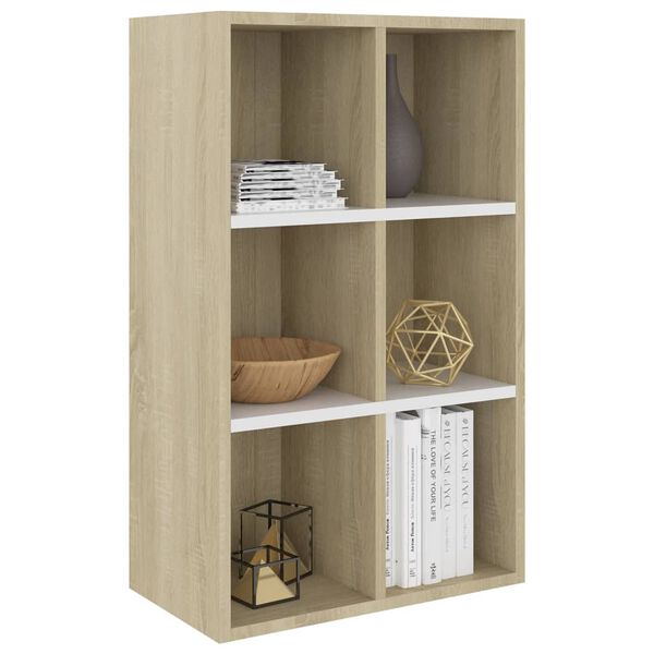 vidaXL B&uuml;cherregal/Sideboard Wei&szlig; und Sonoma-Eiche 66x30x98 cm