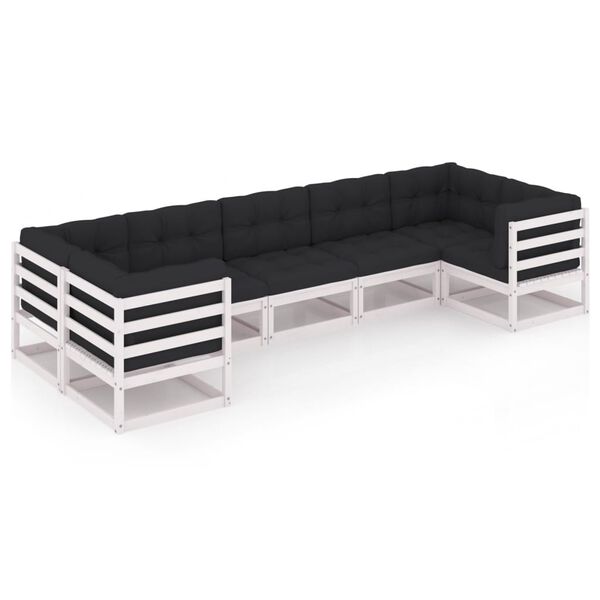vidaXL 7-tlg. Garten-Lounge-Set mit Kissen Wei&szlig; Massivholz Kiefer