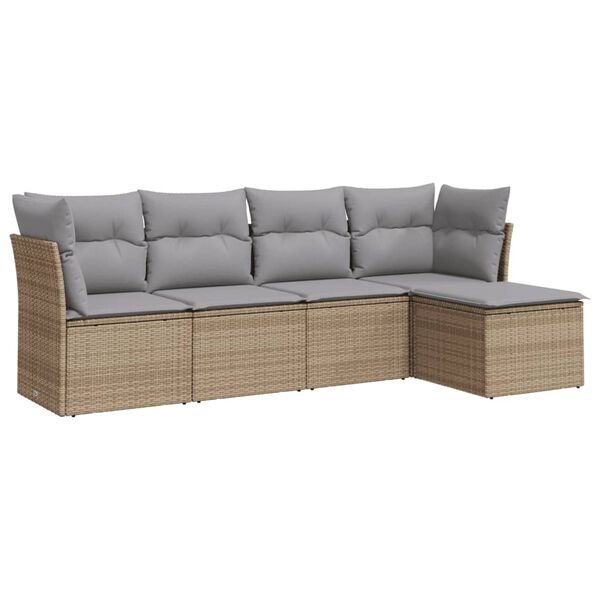 vidaXL 5-tlg. Garten-Sofagarnitur mit Kissen Beige Poly Rattan