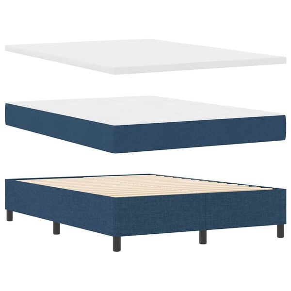 vidaXL Boxspringbett mit Matratze mit Kopfteil Blau 140 x 200 cm Stoff