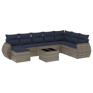 vidaXL 9-teiliges Gartensofa-Set mit Kissen, grau, Polyrattan