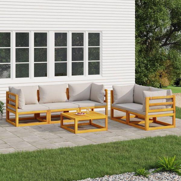 vidaXL 6-tlg. Garten-Lounge-Set mit Hellgrauen Kissen Massivholz